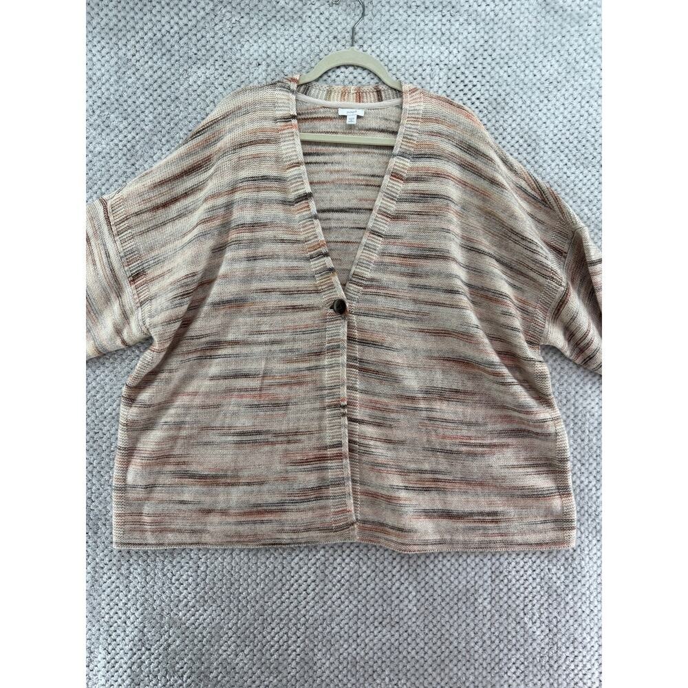 Pure Jill Knit Cardigan Womens 3X Brown Cream One Button V-Neck - Picture 3 of 10